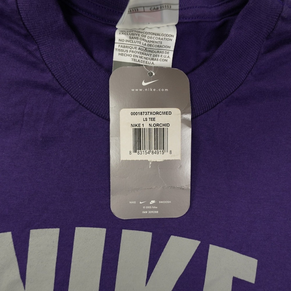Nike Vintage 90s T Shirt Men's‎ Medium Spellout Purple Long Sleeve NWT - Picture 5 of 10